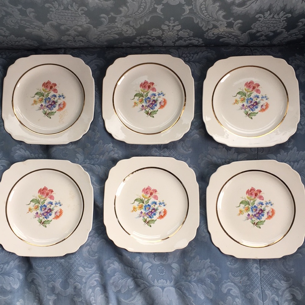 6 Early American by Harker 1840 floral plates